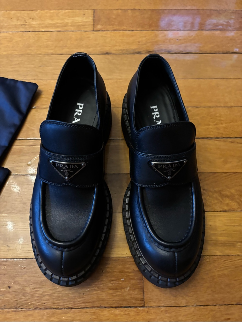 Prada Black Leather Double Chocolate Loafers